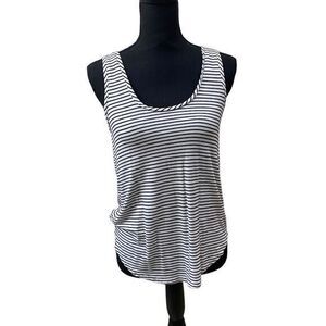 Loft Sleeveless White and Black Stripe T-Shirt Tee Size XXS